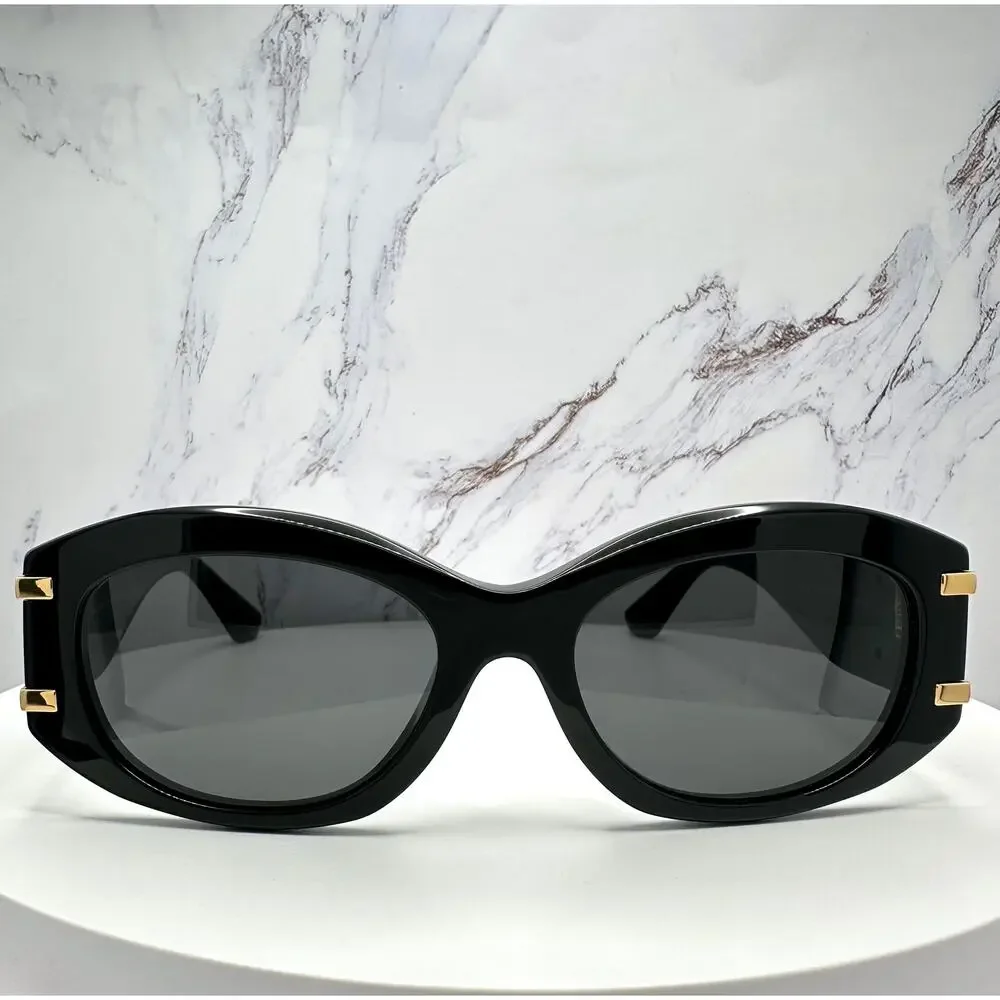 New Dolce & Gabbana Sunglasses Black Oval Acetate Gold Metal DG Gray Lens